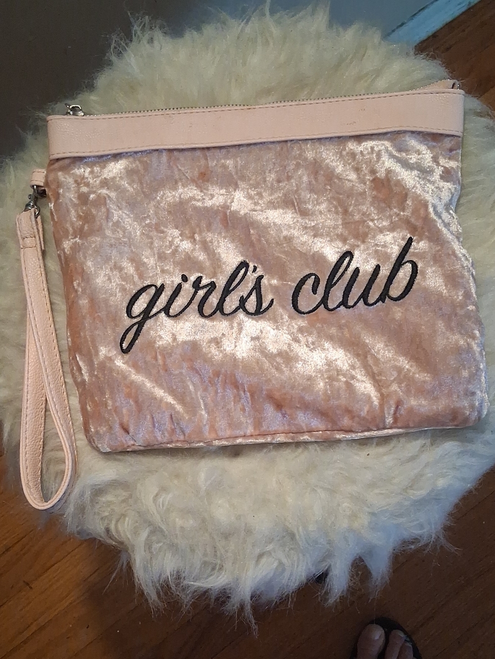 Pink Velvet 'girls club' Wristlet Clutch